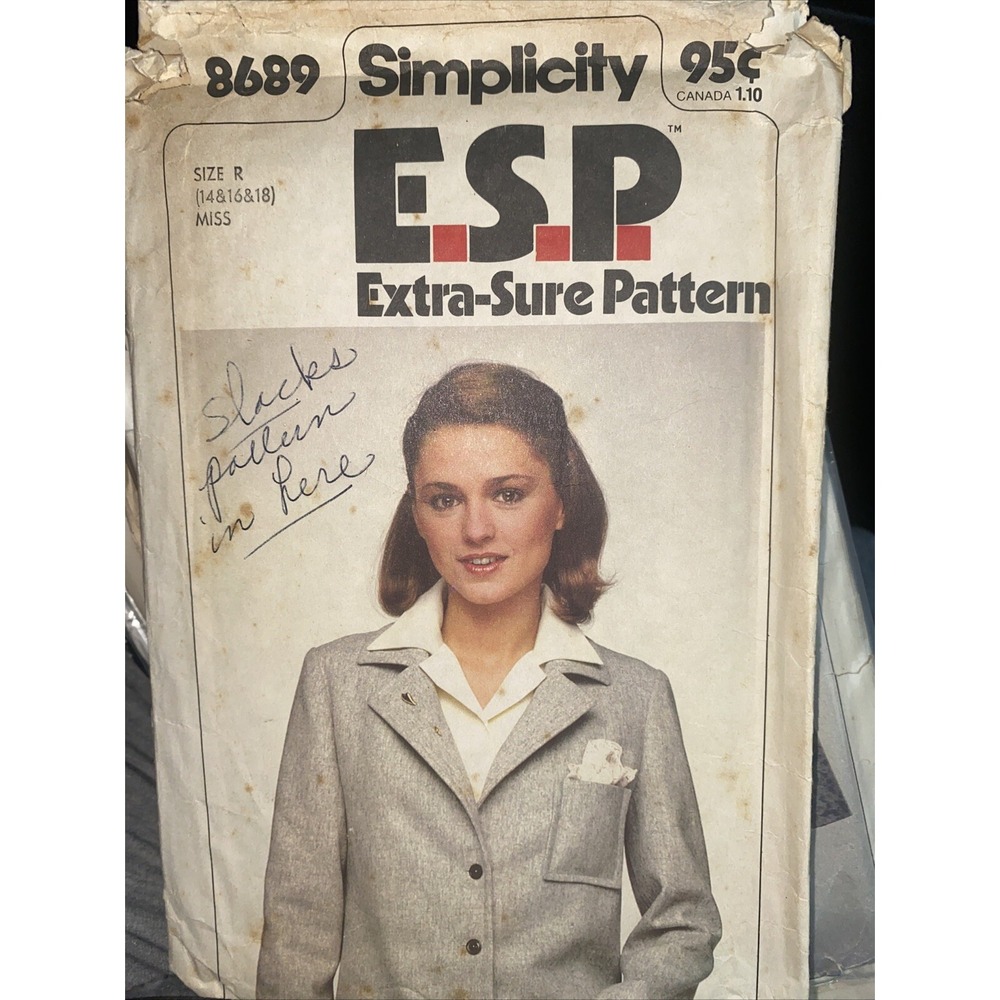 70’s Simplicity Pattern 8689 Women’s Unlined Blazer Jacket Sz 14-18